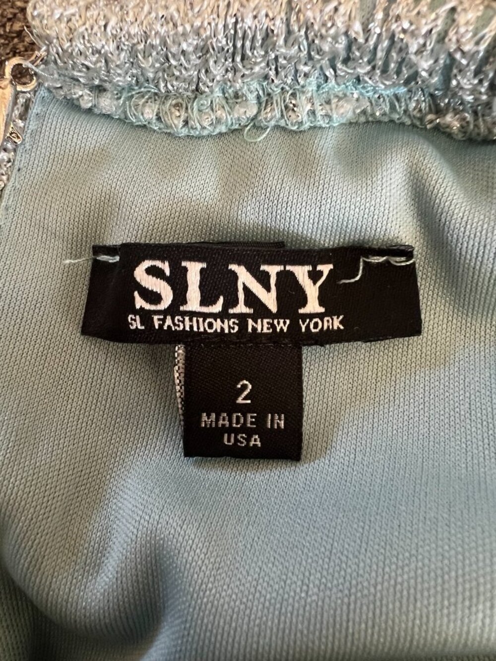 SLNY Metallic Crochet Lace Halter Fringe Dress Flapper Y2K Made in USA - Picture 5 of 7
